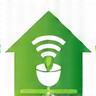 Illustration of a stylized house with a green leaf and a wifi signal, symbolizing smart home integration and energy efficiency.