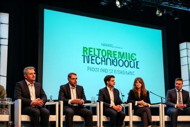 A panel of experts discussing future trends in eco-technology.